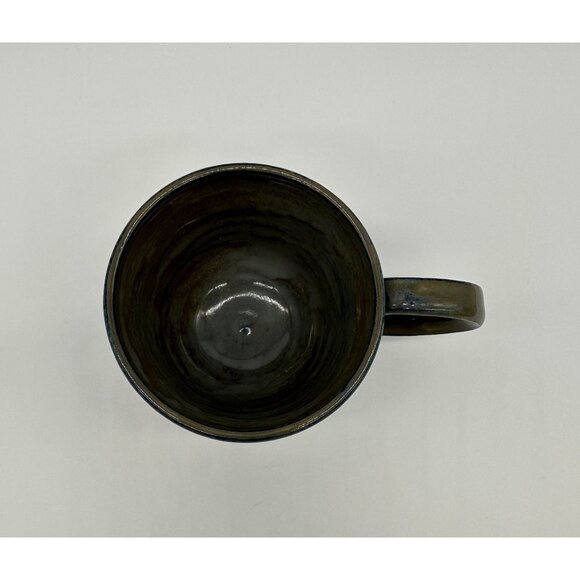 Handmade Art Pottery Mug Black Hearts Gray Cup Signed KLA Footed Love Valentines - Picture 6 of 10
